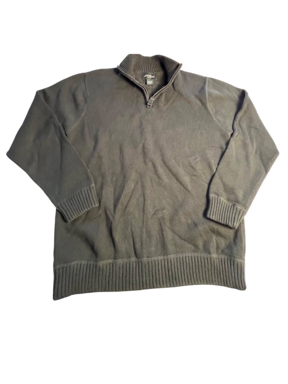 Eddie Bauer Mens M Green Quarter-Zip Cotton Ribbed Thick Knit pullover Sweater